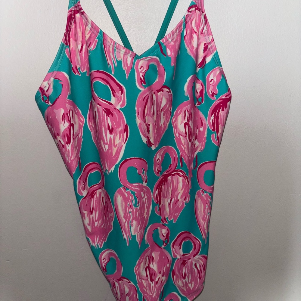 EUC** Flamingo Print Girls bathing suit